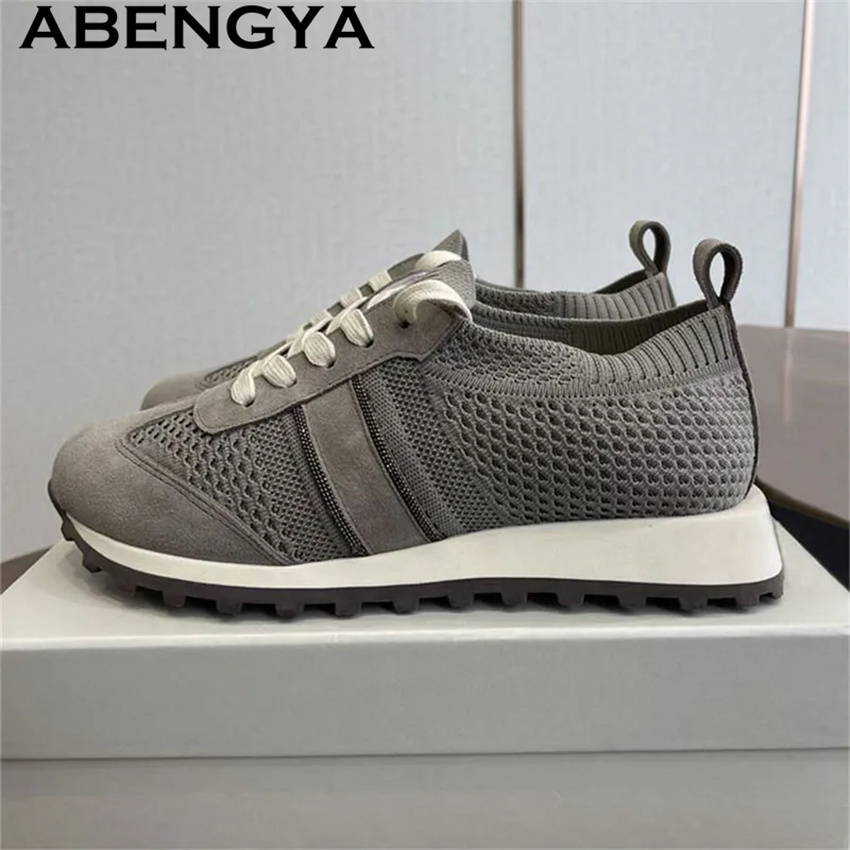 Knit Fabric Lace Up Sneakers - 2026 봄 핫세일 니트 레이스업 캐주얼