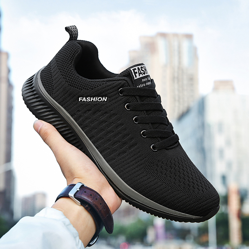 Knit Fabric Lace Up Sneakers - YRZL 남성용 스포츠 신발, 블랙 스니커즈,