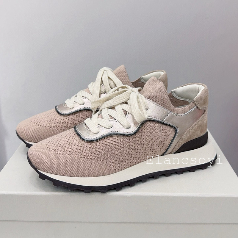 플랫 슈즈 여성 스트링 비즈 니트 통기성 스니커즈 라운 - Knit Fabric Lace Up Sneakers 리뷰 및 가격
