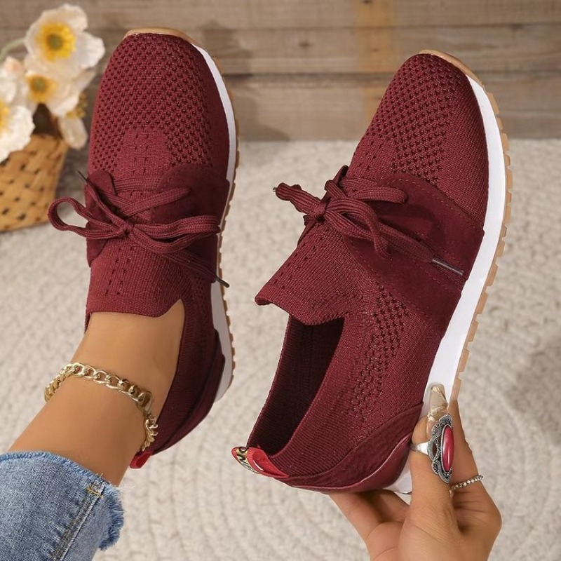 새로운 블랙 니트 통기성 여성 스니커즈 신발 새로운 플 - Knit Fabric Lace Up Sneakers 리뷰 및 가격