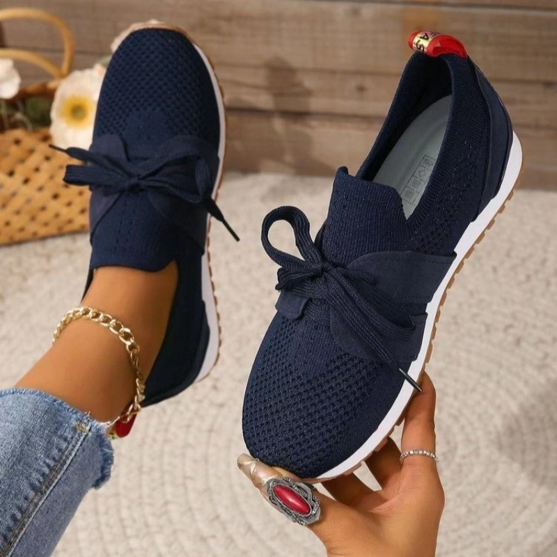 새로운 블랙 니트 통기성 여성 스니커즈 신발 새로운 플 - Knit Fabric Lace Up Sneakers 리뷰 및 가격