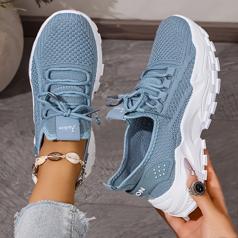 통기성 니트 운동화 남성용 야외 산책을 위한 패션 편안 - Knit Fabric Lace Up Sneakers 리뷰 및 가격