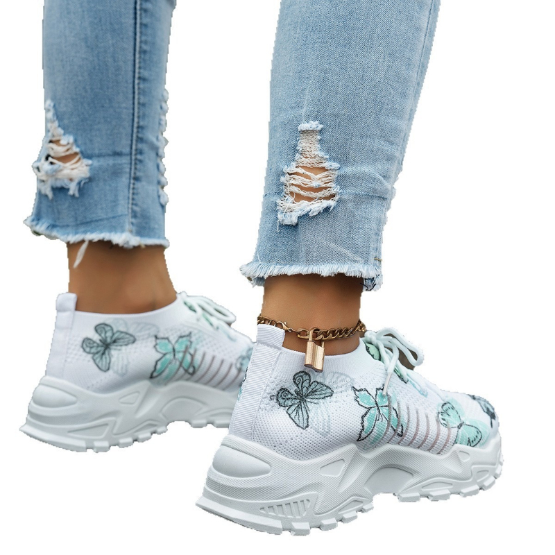 여성 나비 프린트 메쉬 스니커즈 화이트 EVA 플랫폼  - Knit Fabric Lace Up Sneakers 리뷰 및 가격