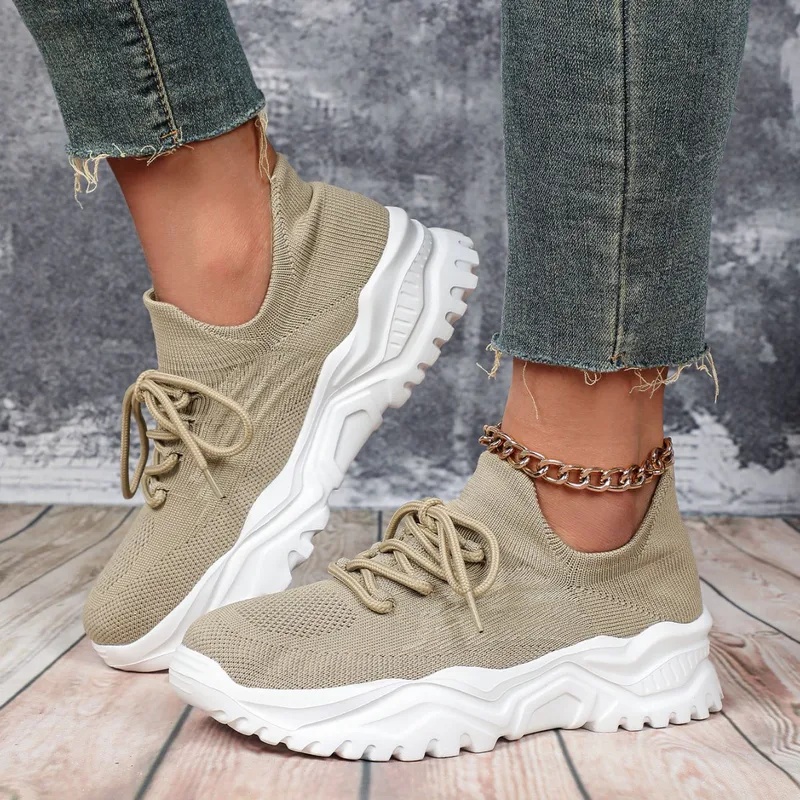 여성과 남성을 위한 패션 청키 플랫폼 스니커즈 통기성  - Knit Fabric Lace Up Sneakers 리뷰 및 가격