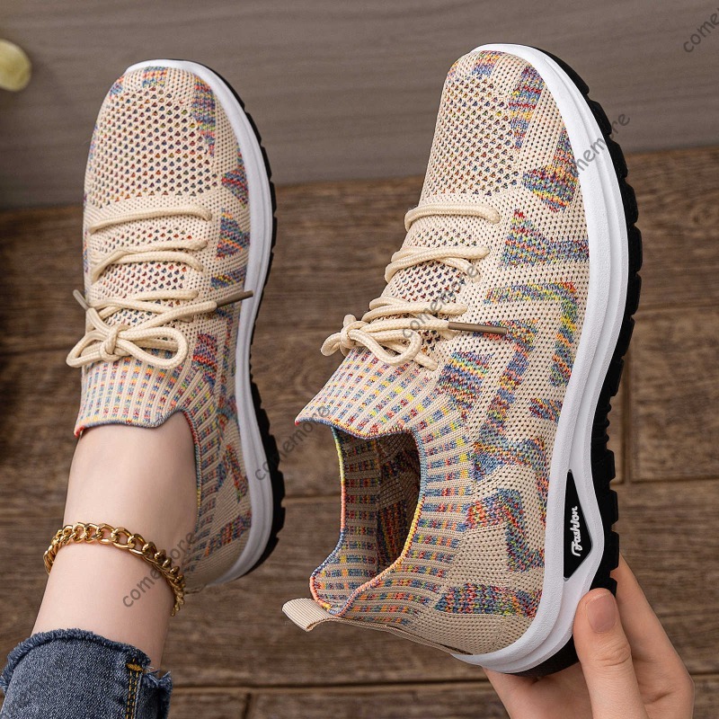 여성용 니트 슬립온 스니커즈 통기성 레이스업 봄 여름  - Knit Fabric Lace Up Sneakers 리뷰 및 가격