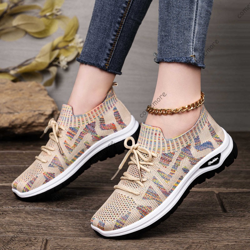 여성용 니트 슬립온 스니커즈 통기성 레이스업 봄 여름  - Knit Fabric Lace Up Sneakers 리뷰 및 가격