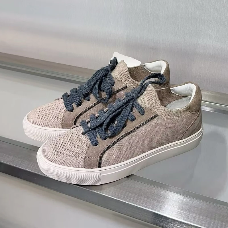 여성 니트 통기성 스니커즈 봄 가을 두꺼운 밑창 레이스 - Knit Fabric Lace Up Sneakers 리뷰 및 가격