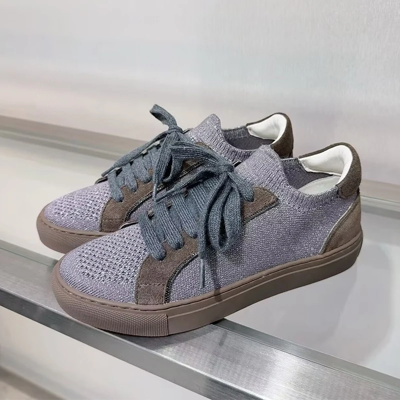 여성 니트 통기성 스니커즈 봄 가을 두꺼운 밑창 레이스 - Knit Fabric Lace Up Sneakers 리뷰 및 가격