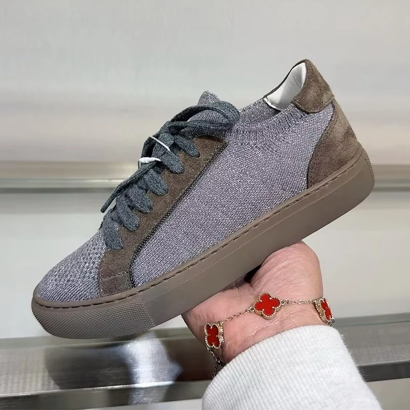 여성 니트 통기성 스니커즈 봄 가을 두꺼운 밑창 레이스 - Knit Fabric Lace Up Sneakers 리뷰 및 가격
